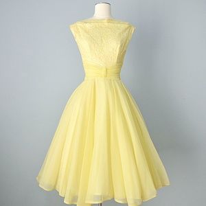Vtg 1950s Party Dress...FRED PERLBERG Yellow Party
